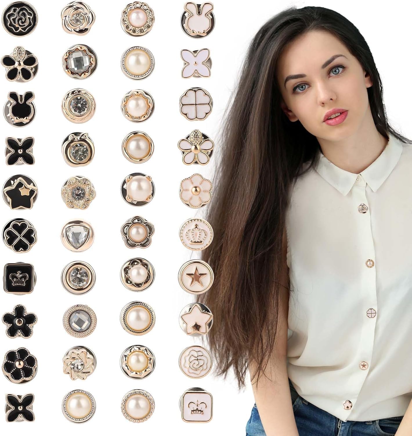 40 Pieces Brooch Buttons for Women Cover Up Anti-Exposure Brooch Pins Clips Safety Hijab Saree Pins Buttons for Clothes Dress Bags Decor DIY Crafts, Sewing-Free & Removable