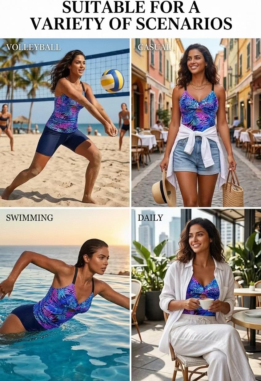 Women Tankini Swimsuit Tops Only - Tummy Control Bathing Suit Top 2025 Modest V Neck Twist Front Cutout Swim Top No Bottom