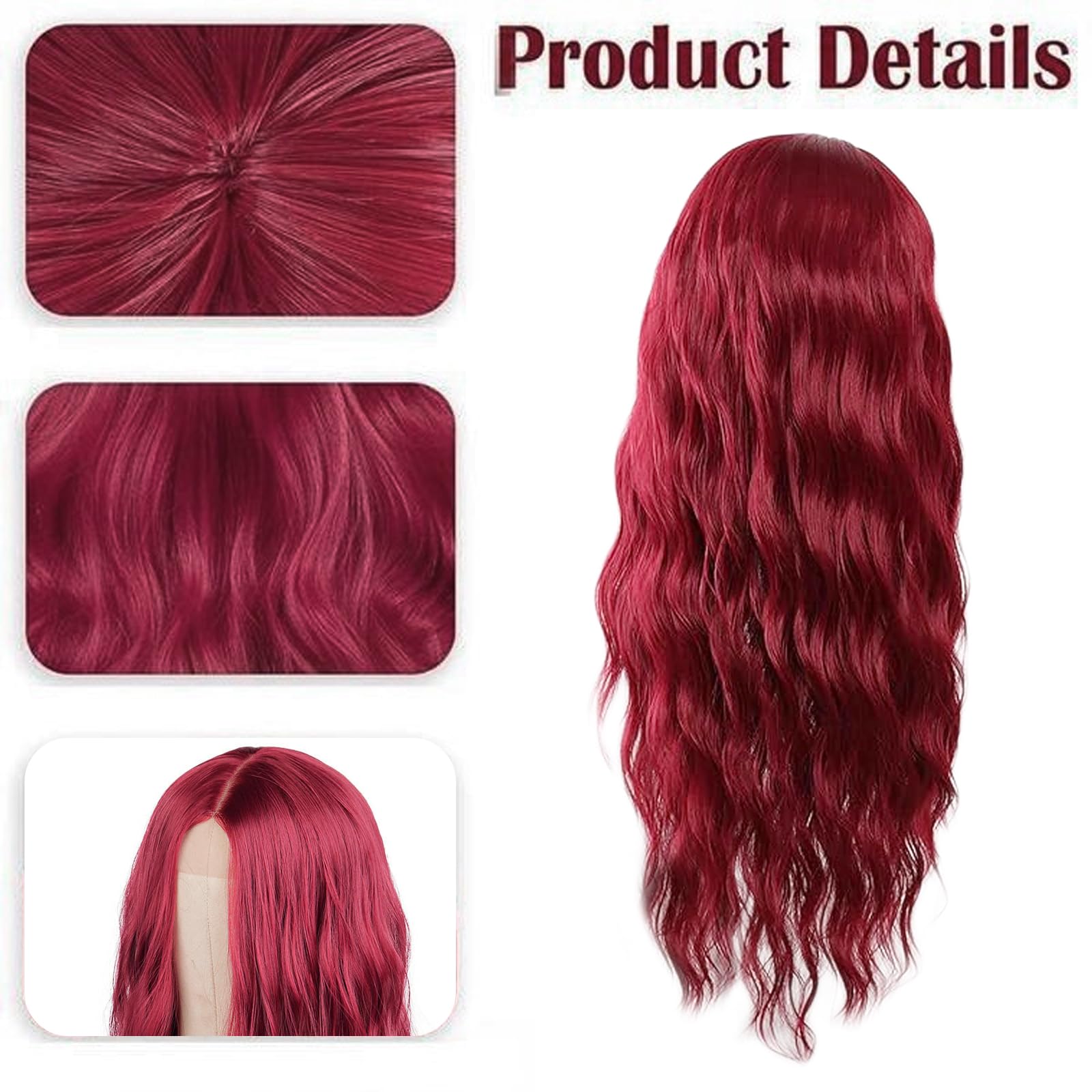 28 Pollice/70 cm Lungo Wavy Middle Part Sintetico Ondulata Parrucca Rosso Rame Parrucche Sintetiche Resistenti al Calore Party Cosplay Naturale Uso Quotidiano Festa