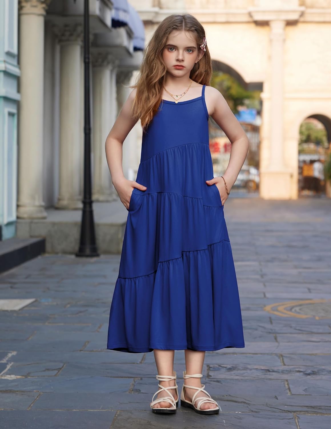Arshiner Girls Summer Dress Casual Loose Sleeveless Sundress Flowy Beach Maxi Dresses with Pockets