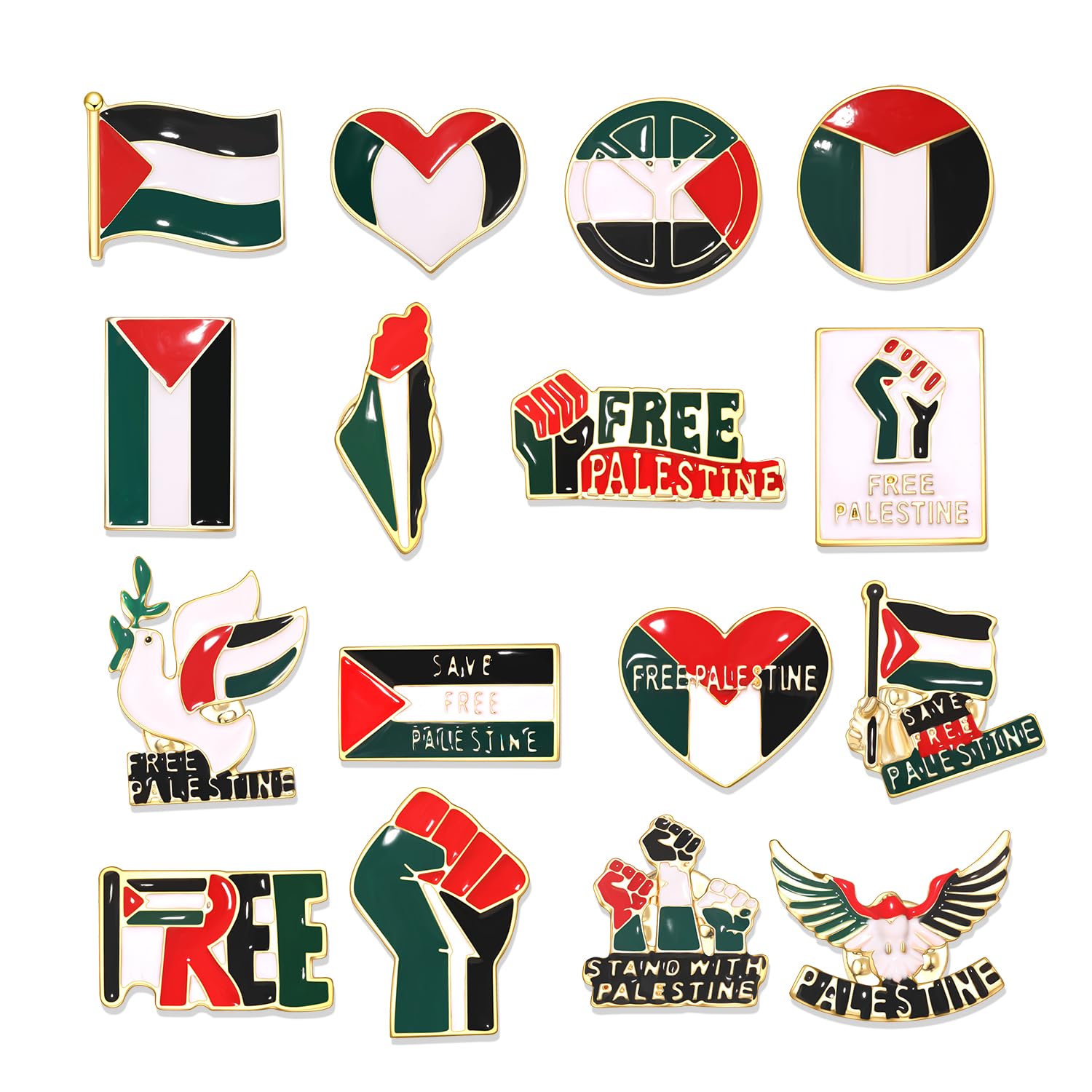 16Pcs Free Palestine Brooches Pin Save Gaza Palestine Flag Pins Palestine National Lapel Pin Metal Enamel Badge Accessories