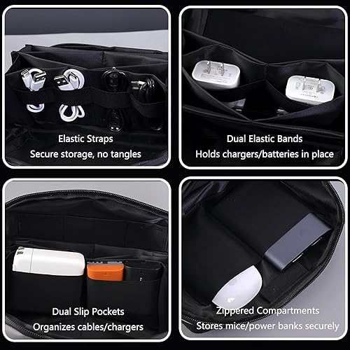 Miniatura 5 de Funda organizadora de viaje para electrónica, bolsa de almacenamiento de cables para teléfono, cargador, banco de energía, cables, USB, tarjeta SD,
