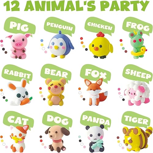 Miniatura 4 de Arcilla seca al aire para niños, arcilla de espuma para fiestas temáticas de 12 animales, kit de arcilla ultraligera para modelar, arte de bricolaje