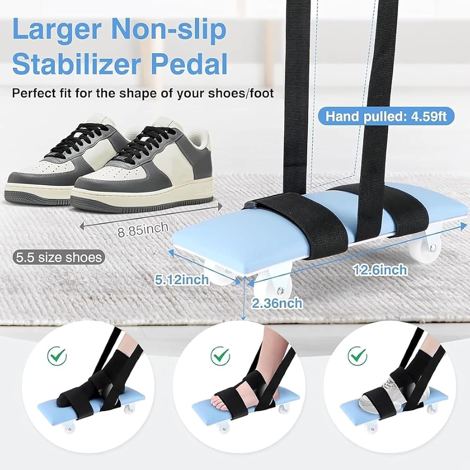 Knee Joint Rehabilitation Skateboard, Knee Flexion and Extension Trainer, Extend/Bending Angle: 0-145°, Comes with Lanyard, Pedals and High-rebound Foam, 360° Swivel Wheels for People with Stif