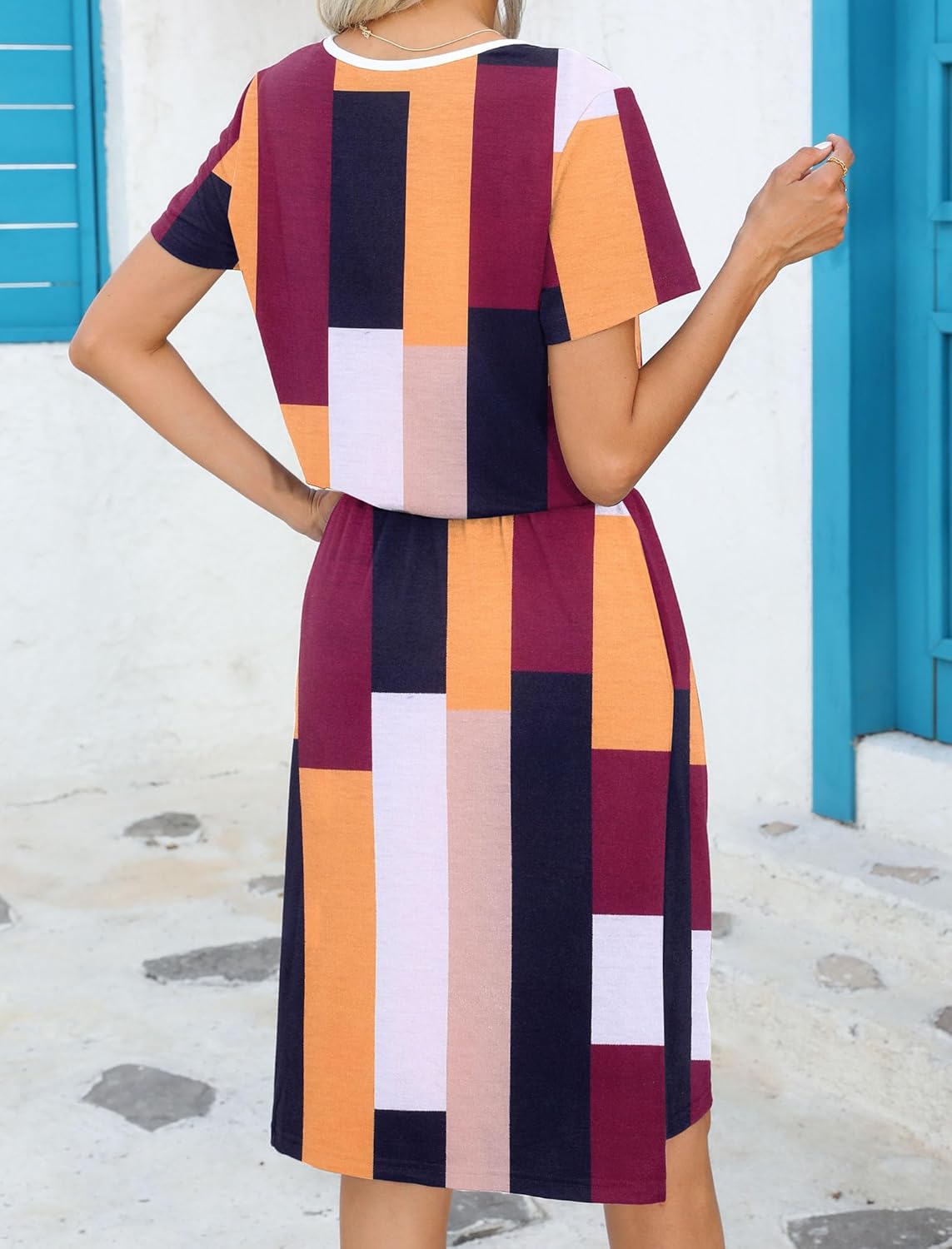 HOTOUCH Dresses for Women 2025 Summer Casual Beach Sundress Short Sleeve Shift Dress O Neck T-Shirt Dress with Pockets - Image 5