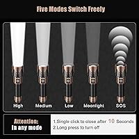 Vista 6 de SKYFIRE Linternas recargables de alto lúmenes con lente de encendido, 5000 linternas tácticas súper brillantes, zoom, 6 modos, luz de flash