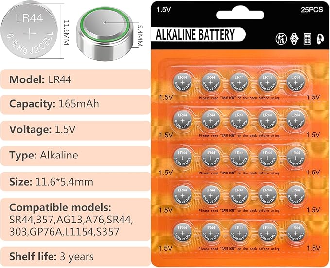 Pila LR44 AG13 alcalina 1.5V pack 25 unidades miniatura 2