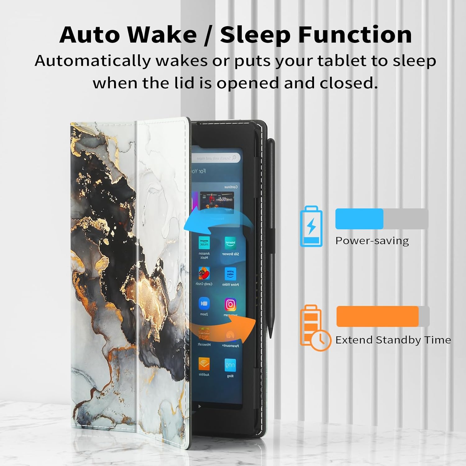 VORI Case for Amazon Kindle Fire Max 11 Tablet (13th Generation, 2023 Release), Slim Folding Stand Folio Cover with Auto Wake/Sleep & Hand Strap for All-New Fire 11 Max Tablet, Cloudy Marble