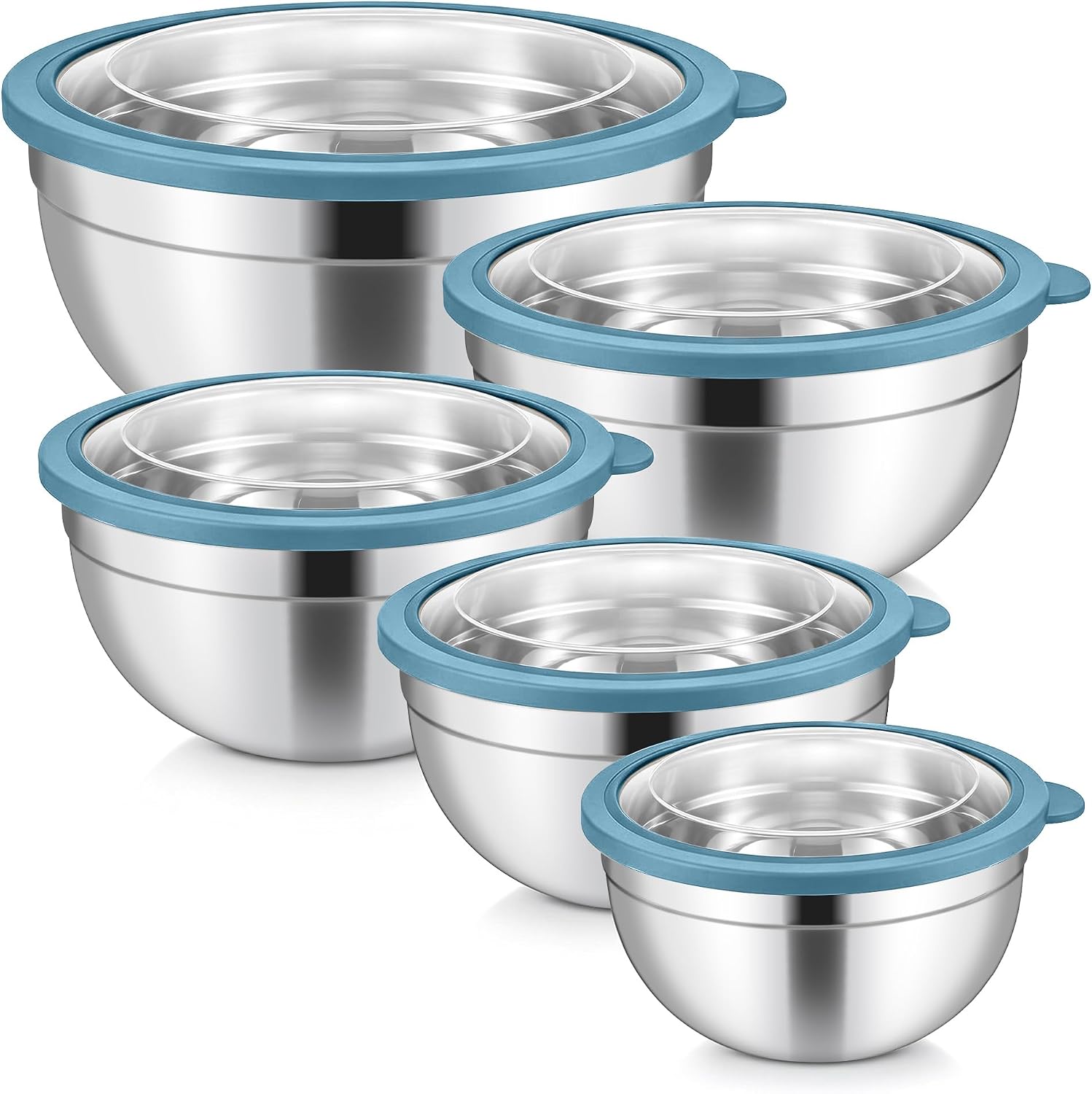 TEAMFAR Mixing Bowl with Lid Set of 5 Stainless Steel Bowls Blue