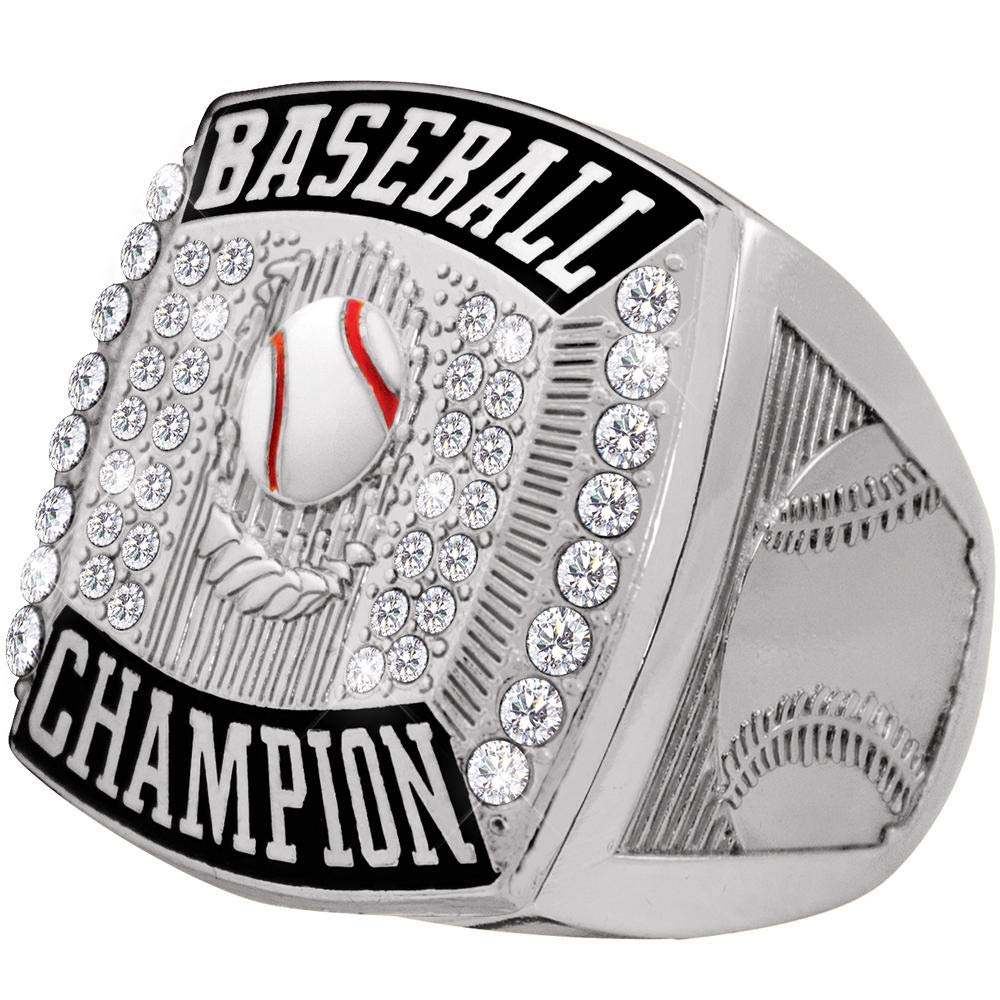 Crown Awards Baseball Champion Ring, Silver Deluxe Baseball Ring, Size 12