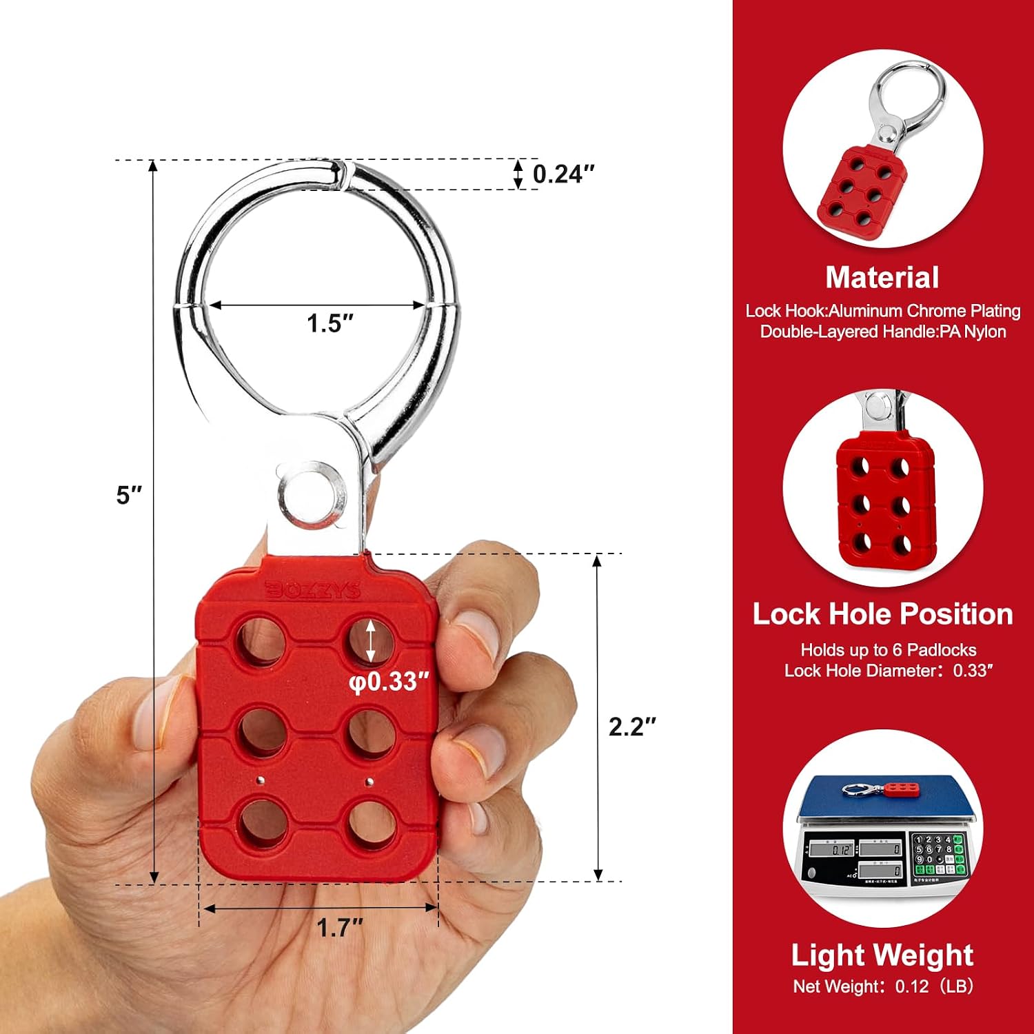Lockout Tagout Hasp 6-Pack | 6-Holes Industrial Padlock Hasp & 1.5" Jaw | OSHA Compliant Group Lock Out Tag Out Hasps | Spark-Proof Aluminum Hasp