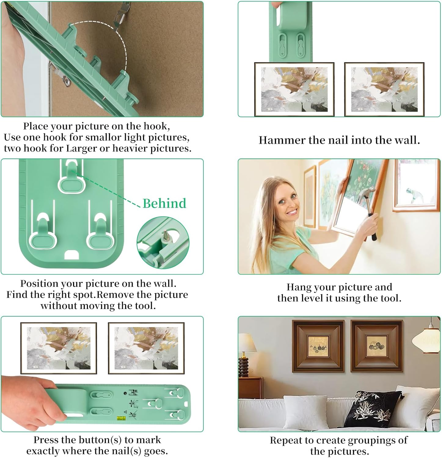 Picture Hanging Kit,Picture Hangers,Wall Hanging kit,Picture Frame Hanger Tool 290 Pieces Heavy Duty Photo Hanger Accessories with Picture Hanging Wire, Hooks, Nails ，Hammer and Wall Hanger Level