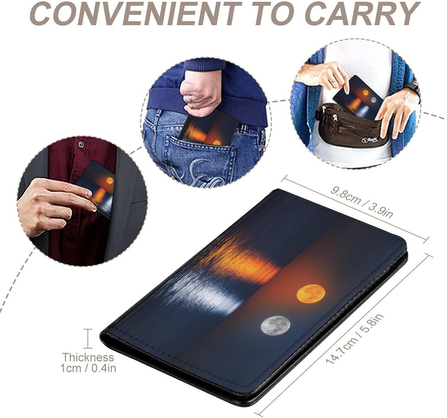 Moon And Sun Ocean Travel Passport Holder Passports Protective Cover for Women Men with Card Slots