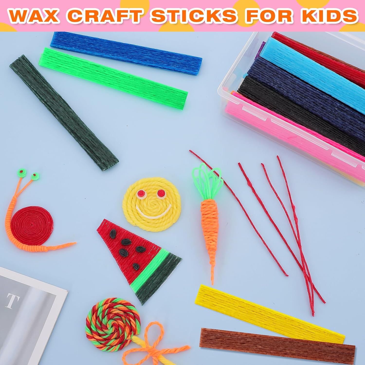 600 Pcs Wax Craft Sticks,Bendable Sticky Wax Yarn Sticks in 13 Colors with Plastic Storage Box,Sticky Wax Sticks for DIY School Project Handicraft Art Supplies