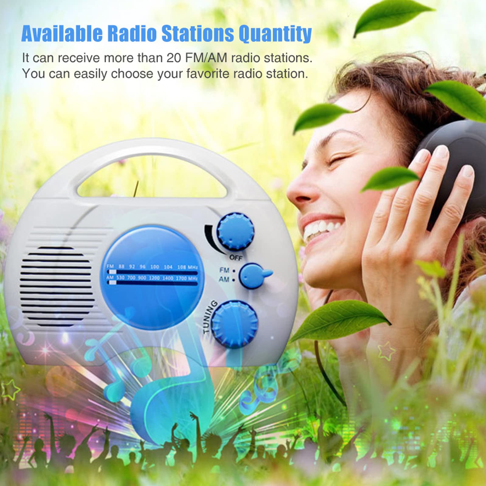 Radio de Douche étanche, Portable à Suspendre avec Radio AM/FM, pour Salle de Bain, Cuisine, Utilisation en extérieur