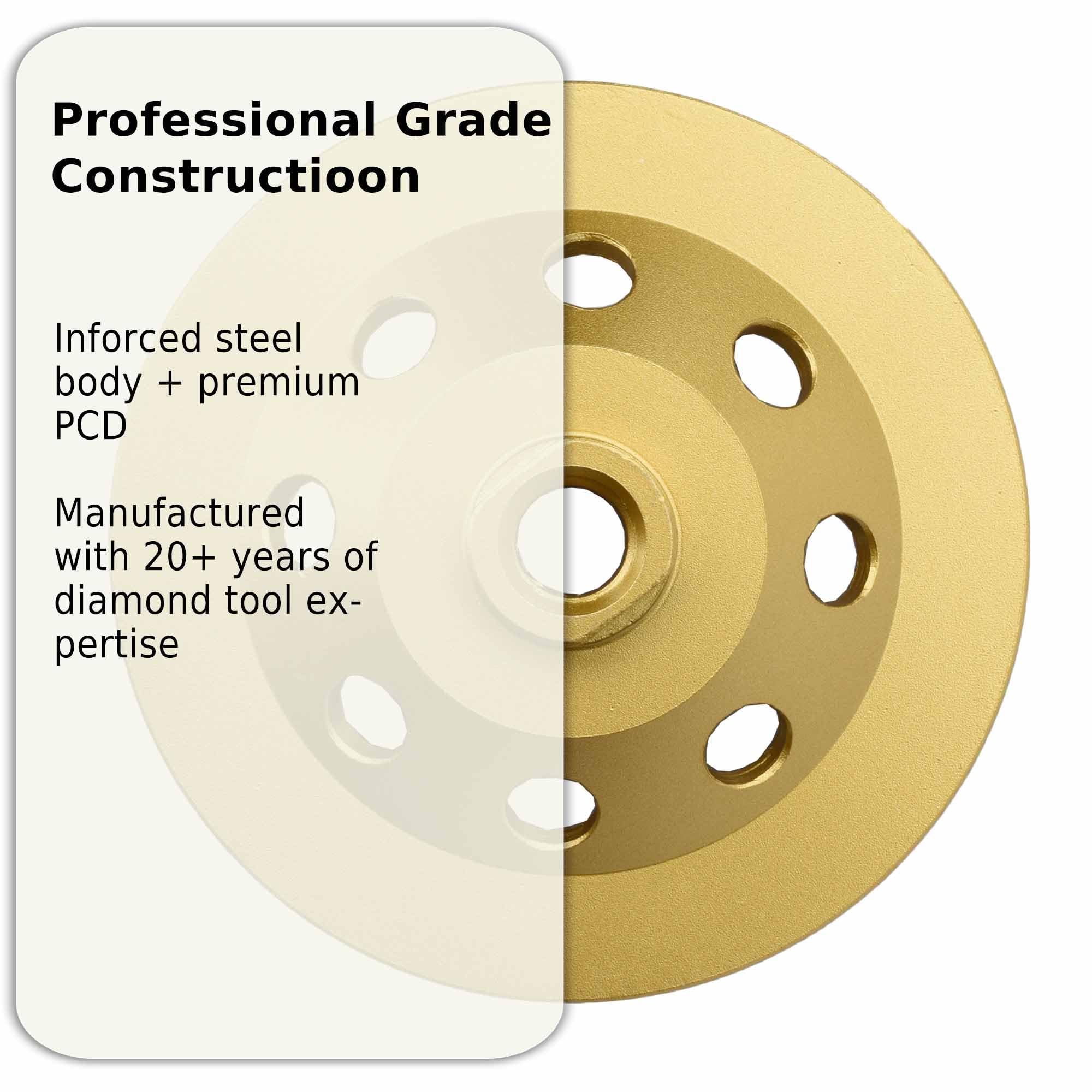 12,7 cm x 1,5 cm - 12 pièces PCD double rangée de 12,7 cm, mastic époxy, colle fine, stuc, revêtement de béton résistant, roue de coupe de meulage PCD (filetage 5/8"-11)
