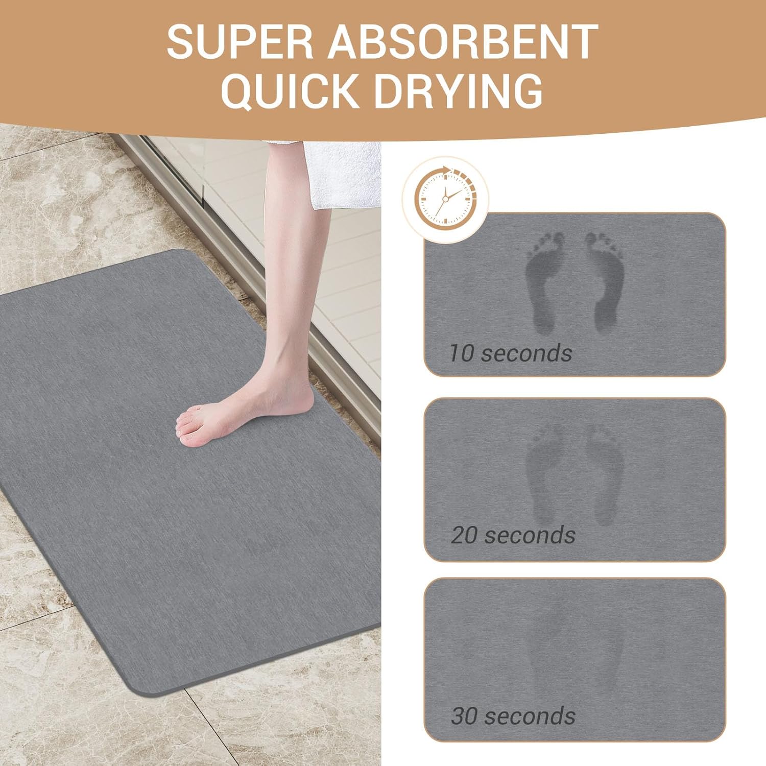 Extra Large Stone Bath Mat, 32''x20'' Non-Slip Diatomaceous Earth Stone Bath Mat, Super Absorbent Quick Drying for Bathroom/Kitchen, Easy to Clean - Image 5