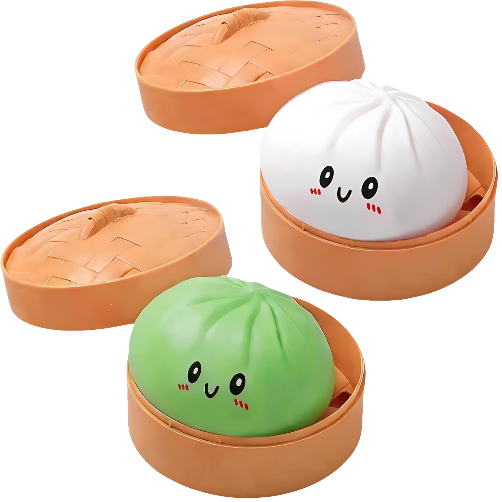 Dumpling Squishy - Glitter Dumpling Squishy, Dumplings Toy, Cute Anxiety Relief Fidget Toy (White+Green)