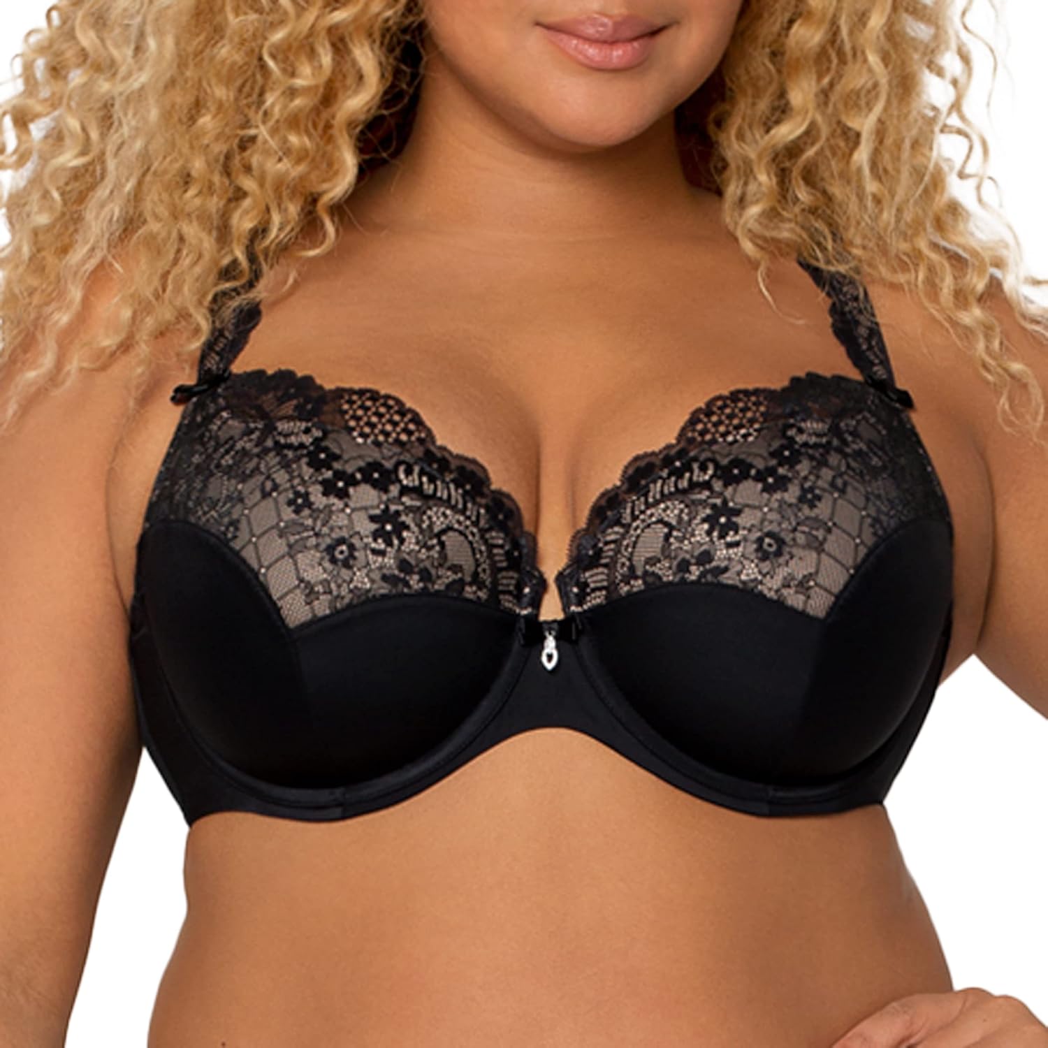 Curvy Couture Womens Tulip Strappy Lace Push-up Bra