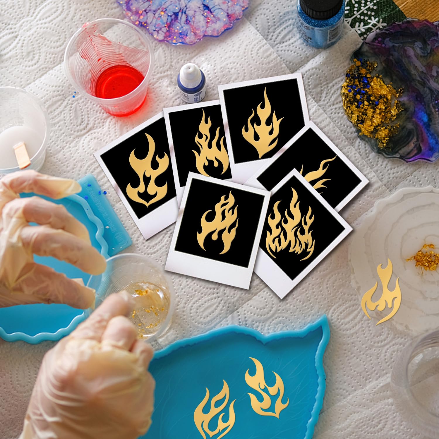 Amazon | OLYCRAFT 9個9種類 レジンステッカー 金属製シール 炎 メタル