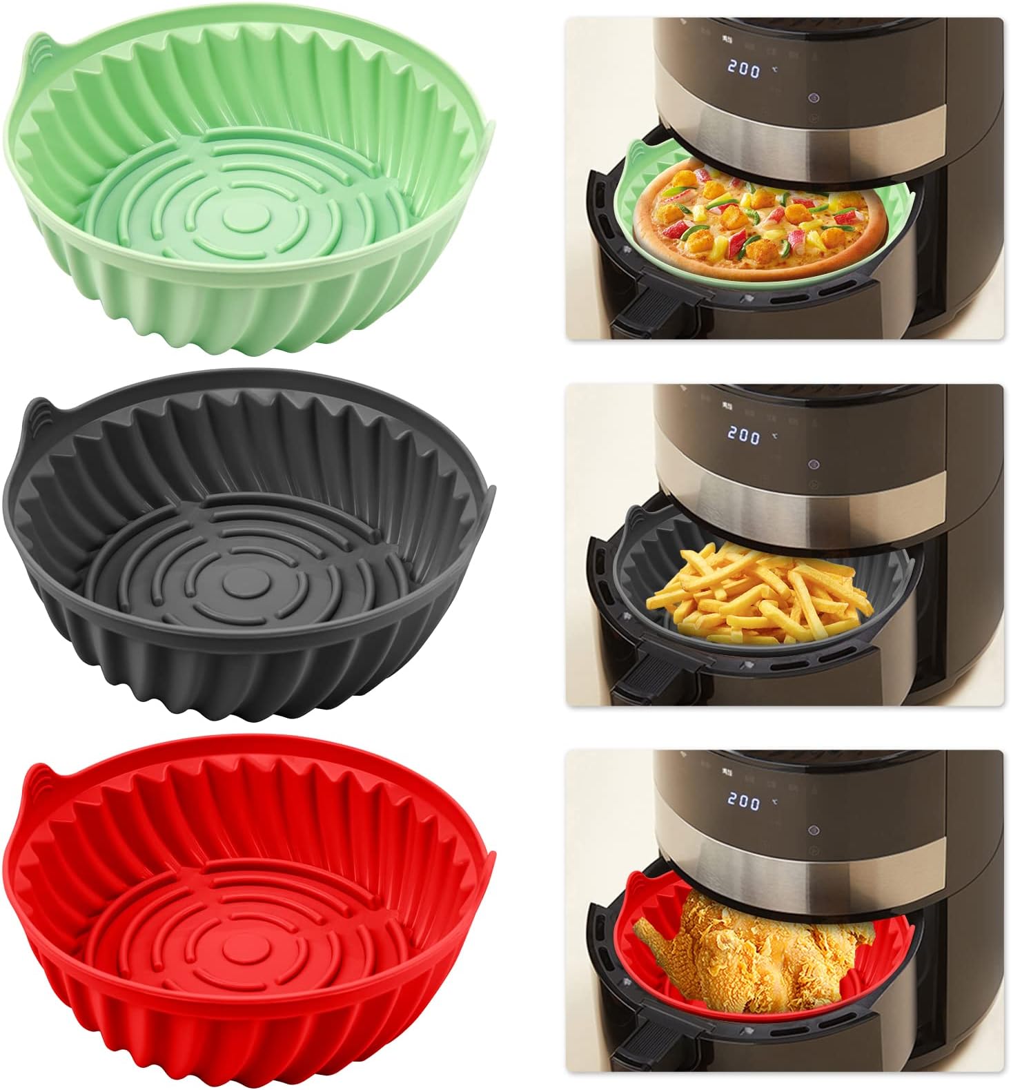 3Pcs Air Fryer Silicone Pot with Handle