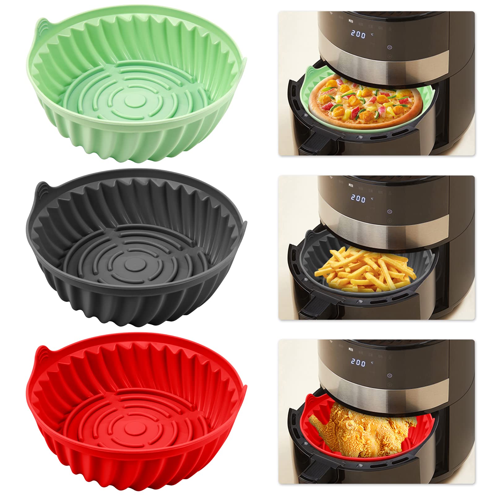 3Pcs Air Fryer Silicone Pot with Handle