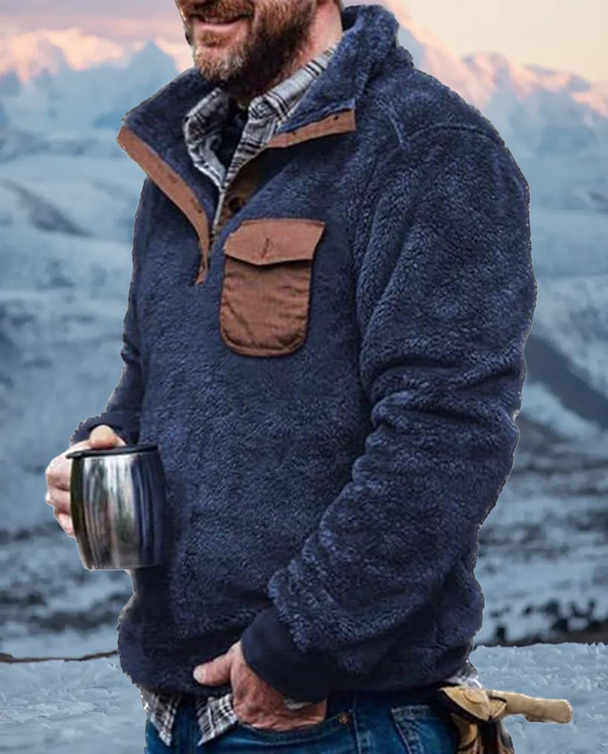 Western Sweatshirts for Men Aztec Fleece Pullover Sweatshirts Mens Vintage Print Fuzzy Sweatshirt - Image 2