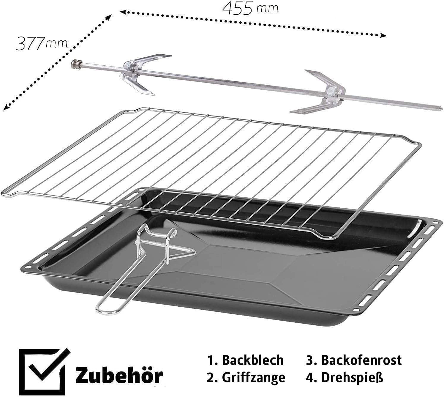 ICQN 60 Litri Mini Forno XXL, Smaltato, Spiedo Girevole, Illuminazione Interna, Ventilato, Forno Per pizza, Doppio Vetro, Funzione Timer, Temperatura da 40° Fino a 230°, 1800 W, Acciaio Inox Grigio