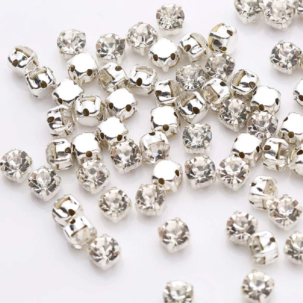 ITS ABOUT ME 4 mm Sliver Claw Sew On Rhinestones Clear Crystal Color Sliver Base Sewing Stone DIY Decoration Hand Embroidery Materials 00 Pieces