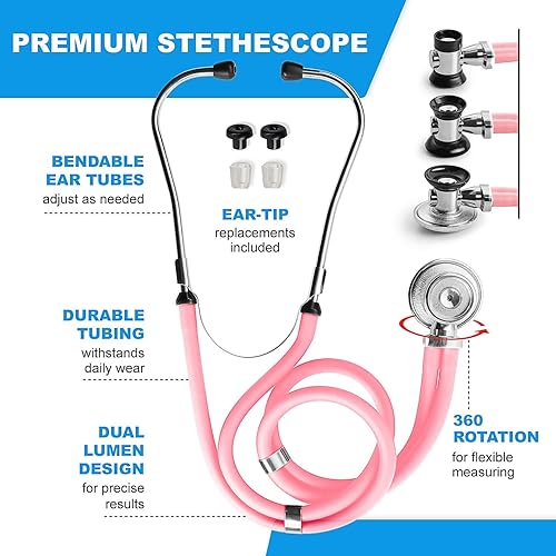 Miniatura 6 de Primacare KB-9397-PK Estuche para estetoscopio, suministros incluidos, rosa con múltiples compartimentos, bolsa portátil y ligera para botiquín de