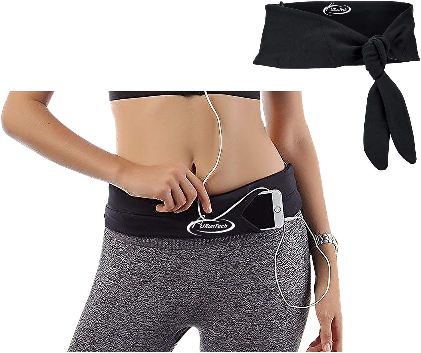 AiRunTech Upgraded No Bounce Hydration Belt Can be Cut to Size Design Strap for Any Hips for Men Women Running Belt with Water Bottle Holder with Large Pocket Fits Most Smartphones