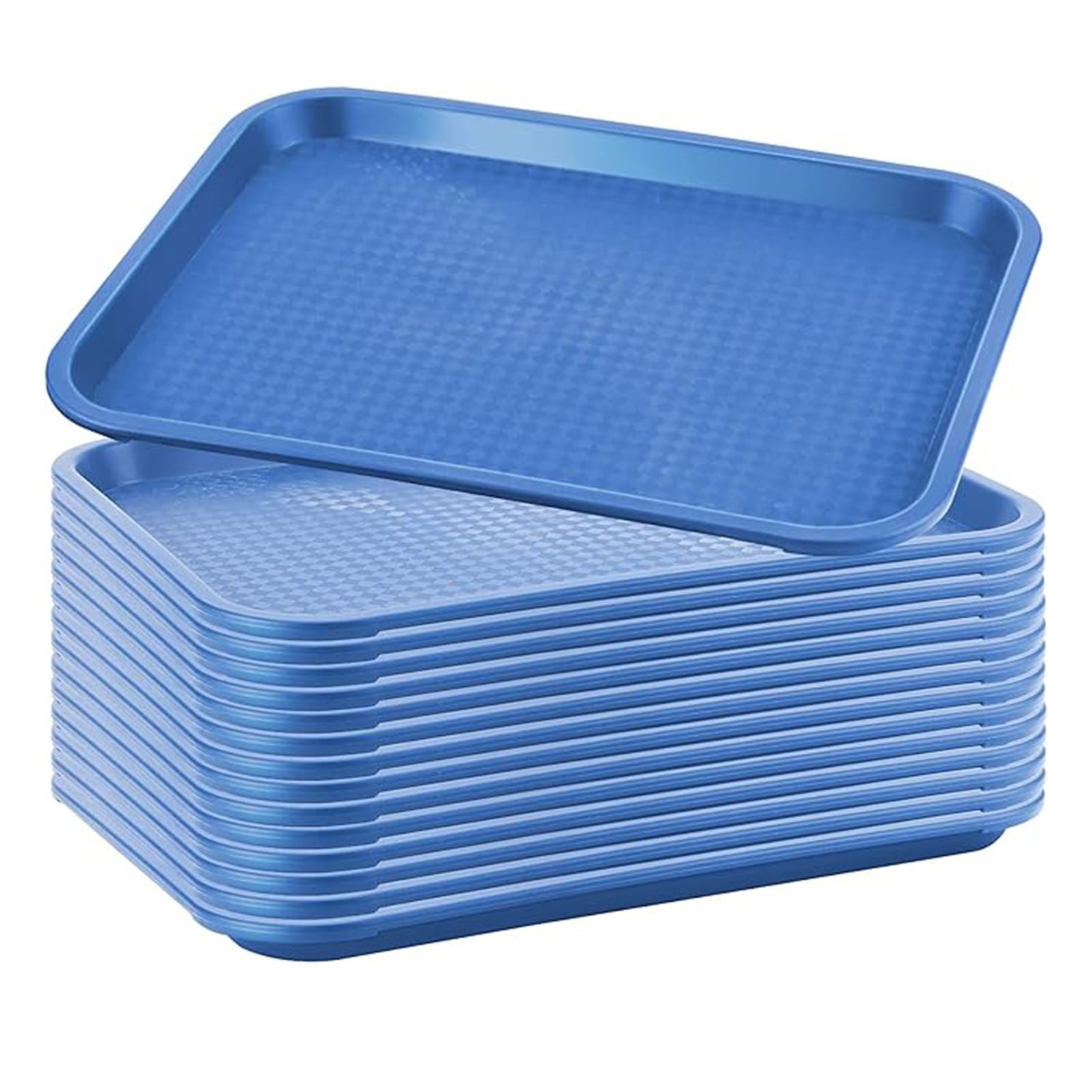 Lot de 15 plateaux à cafétérias bleus en plastique de 35,6 x 25,4 cm, grands plateaux rectangulaires de service pour restaurant, école