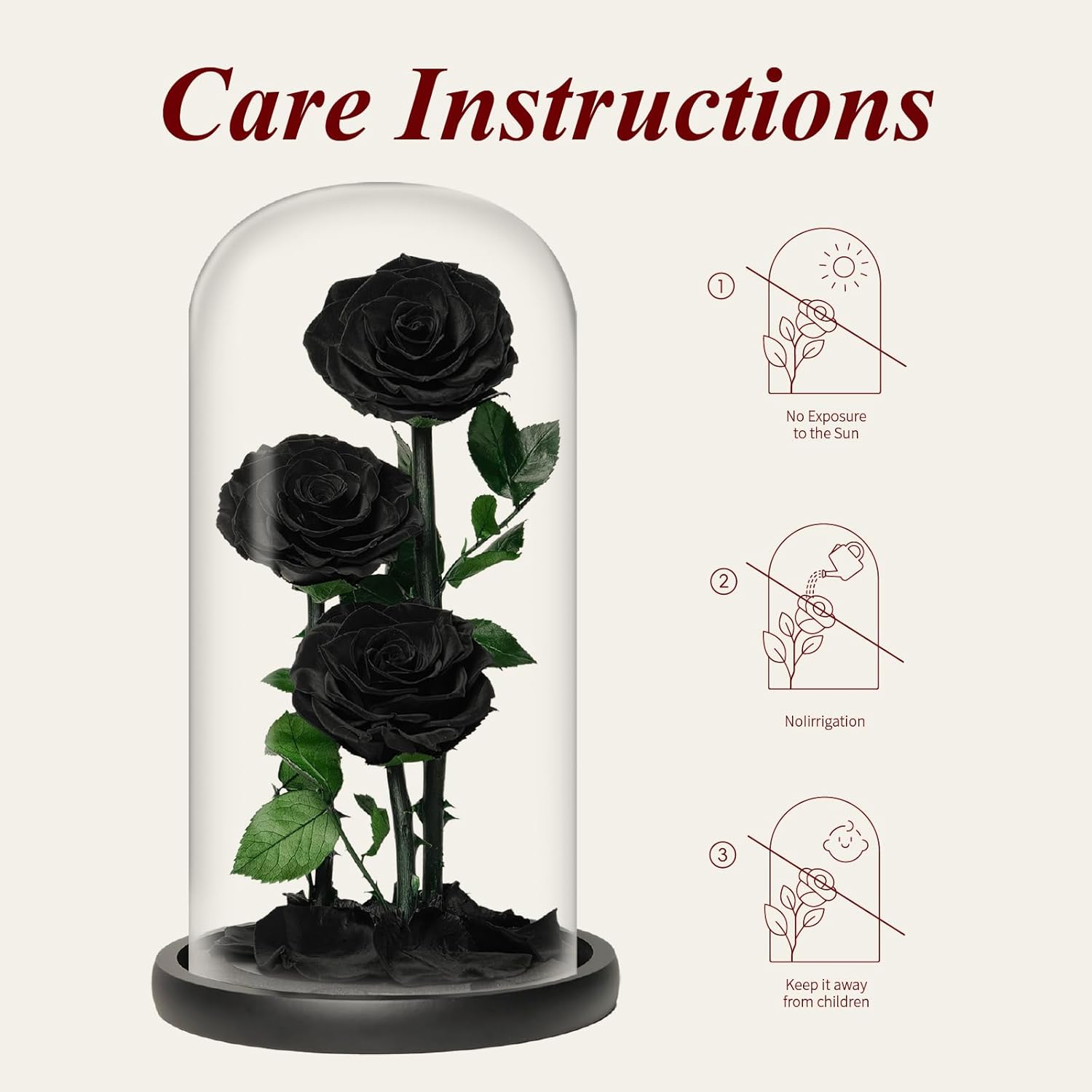 Preserved Roses Black Roses in Glass Dome, 12.3inch Forever Preserved Flowers Gift, Flowers for Delivery, Long Lasting Eternal Flower Rose Gifts for Women Mom Wife Girlfriend Grandma Black