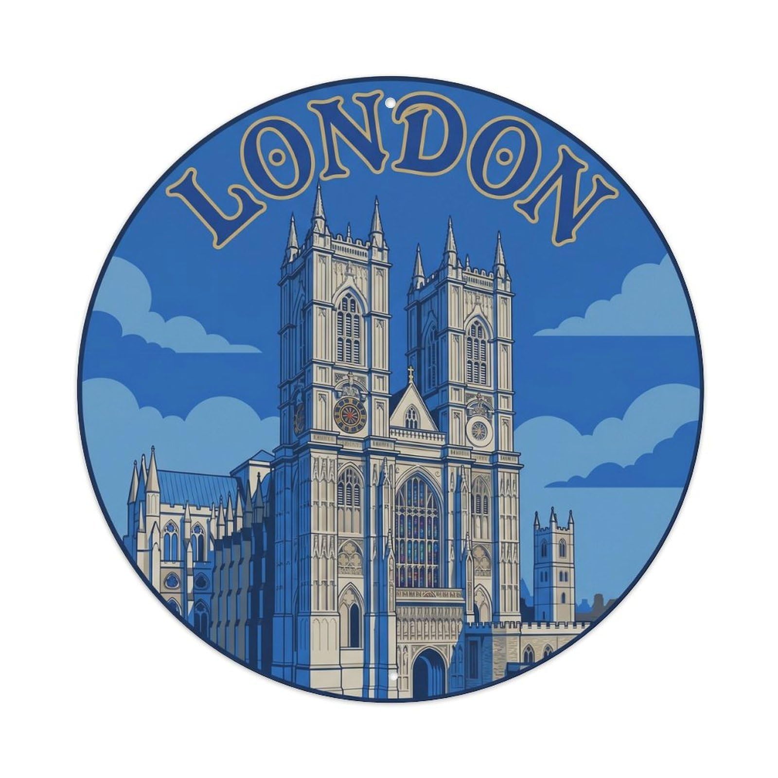 Vintage Travel London Westminster Abbey 2 Metal Tin Sign Plaque Wall Decor for Cafe, Club Bar, Office, Home Garden Round Metal Poster 8x8Inch