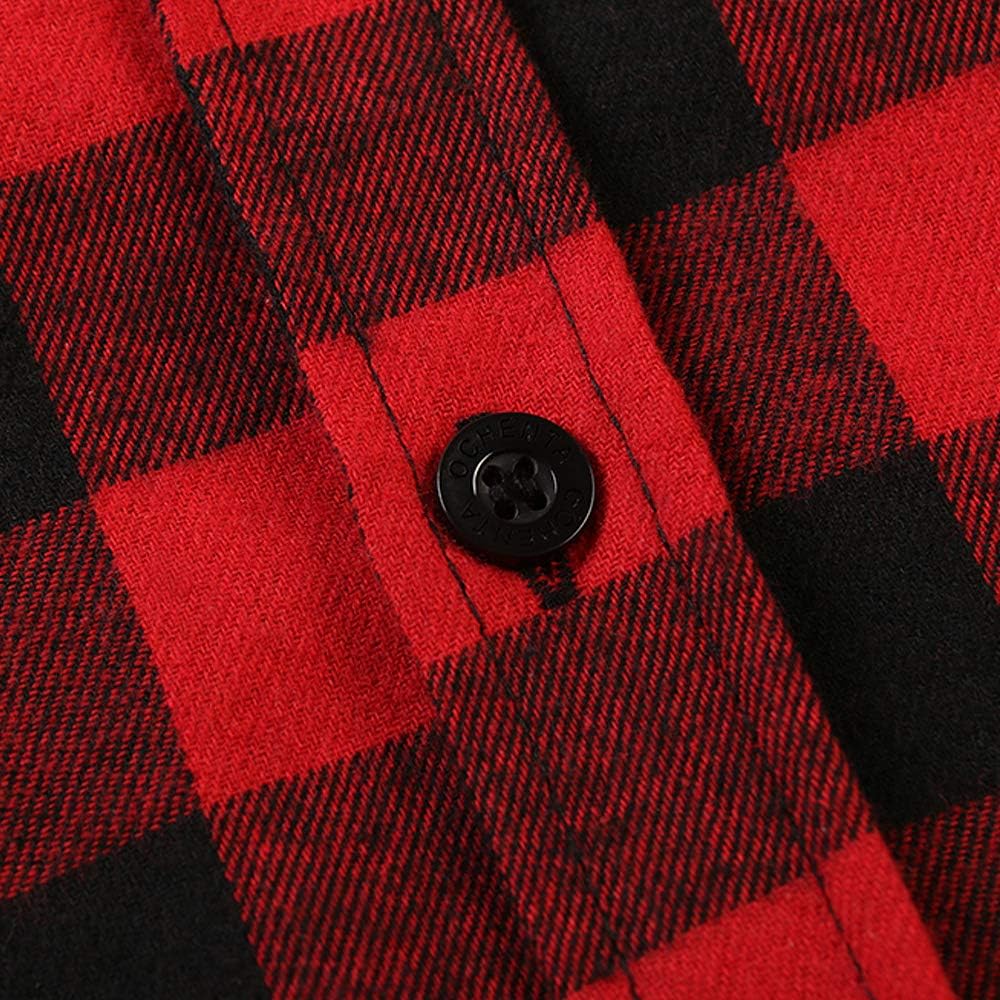 OCHENTA Men's & Boys' Long Sleeve Button Down Plaid Flannel Shirt - Image 4