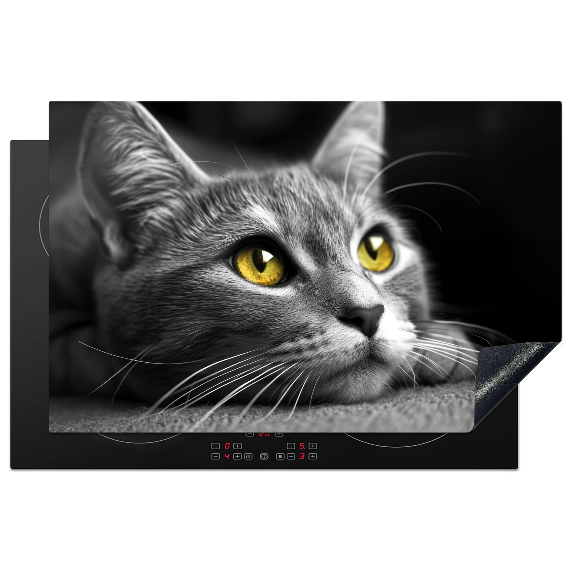 KitchenYeah© Induction Hob Protector Mat 20.5"x31.5" / 80x52 cm Cooker Top Protectors Cover Ceramic Covers Electric Hobs Vinyl Cat - Grey - Animals - Cat — image 1