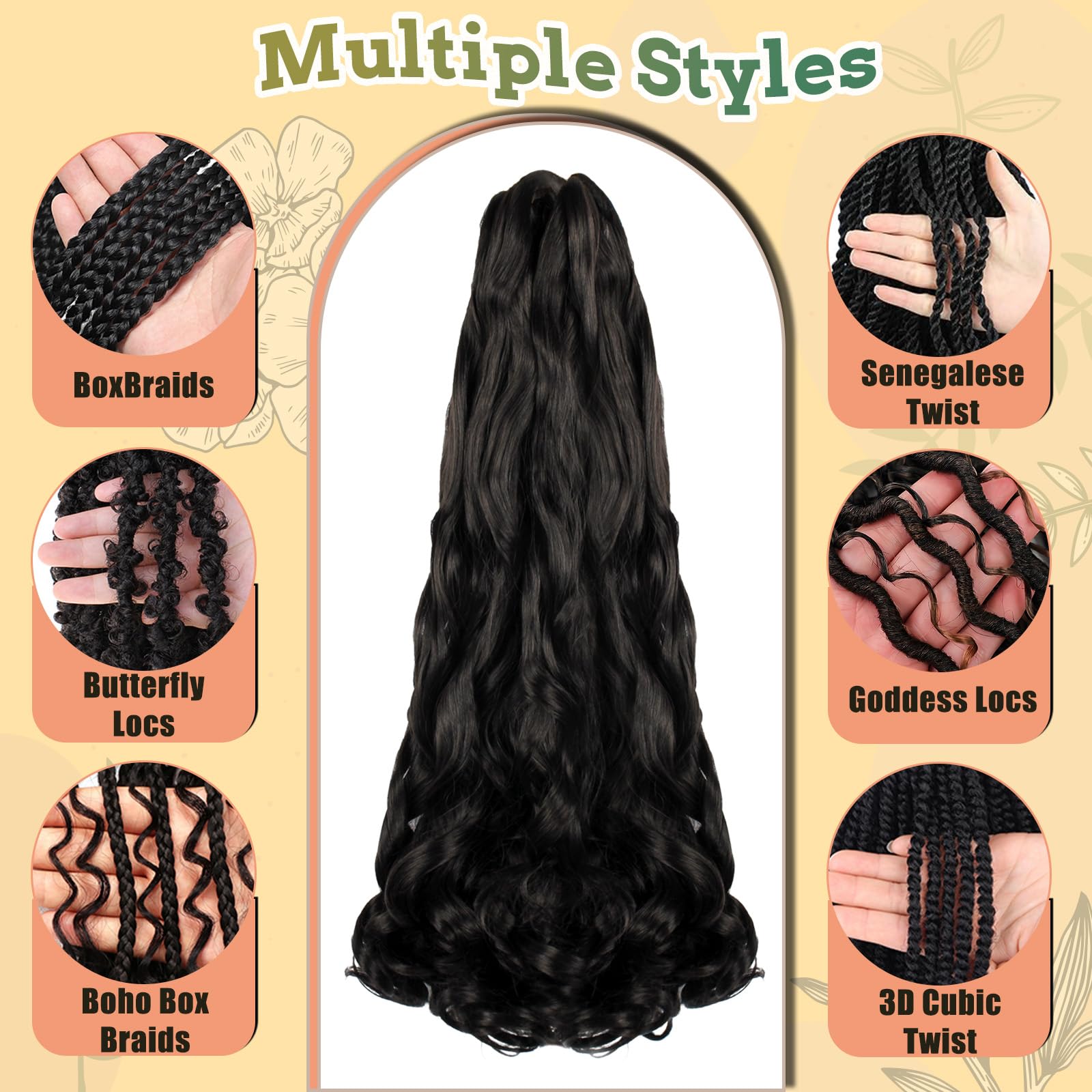 Enbeautiful French Curl Braiding Hair 24 Inch 8 Packs Pre Stretched French Curly Braids Loose Wavy Synthetic Curls Crochet Hair for Women with Curly Ends (24Inch,1B,8Packs)