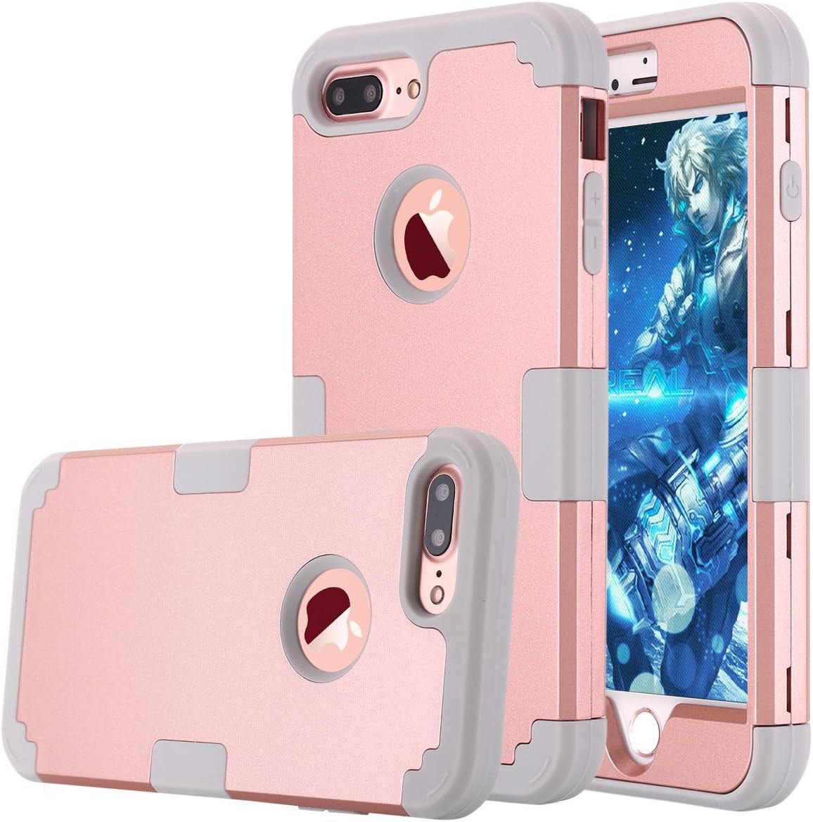 LONTECT for iPhone 7 Plus Case Hybrid Heavy Duty Shockproof Full-Body Protective Case with Dual Layer [Hard PC+ Soft Silicone] Impact Protection for Apple iPhone 7 Plus - Rose Gold/Grey