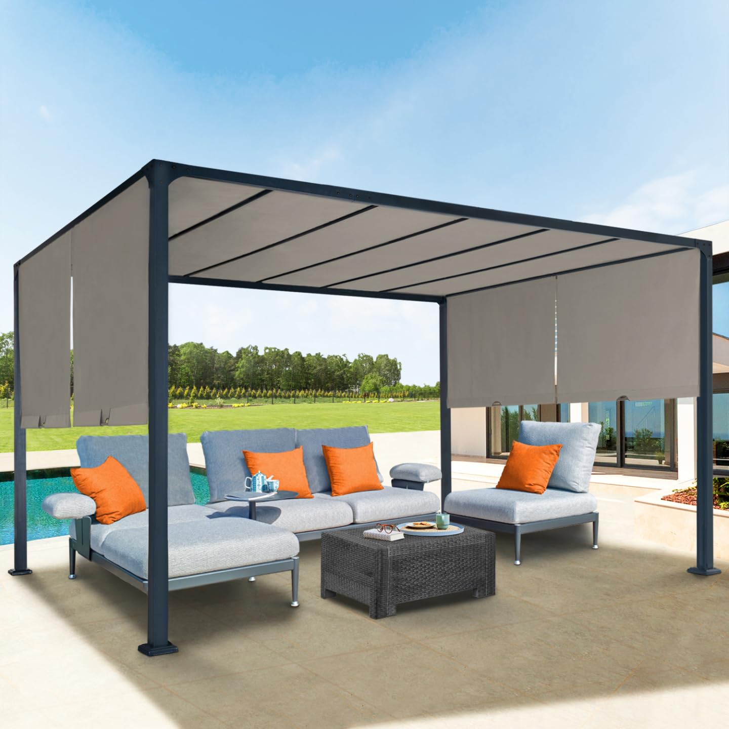 IDMarket - Pérgola, deslizante, 2 paneles, 3 x 4 m, mirador de jardín, lona, topo