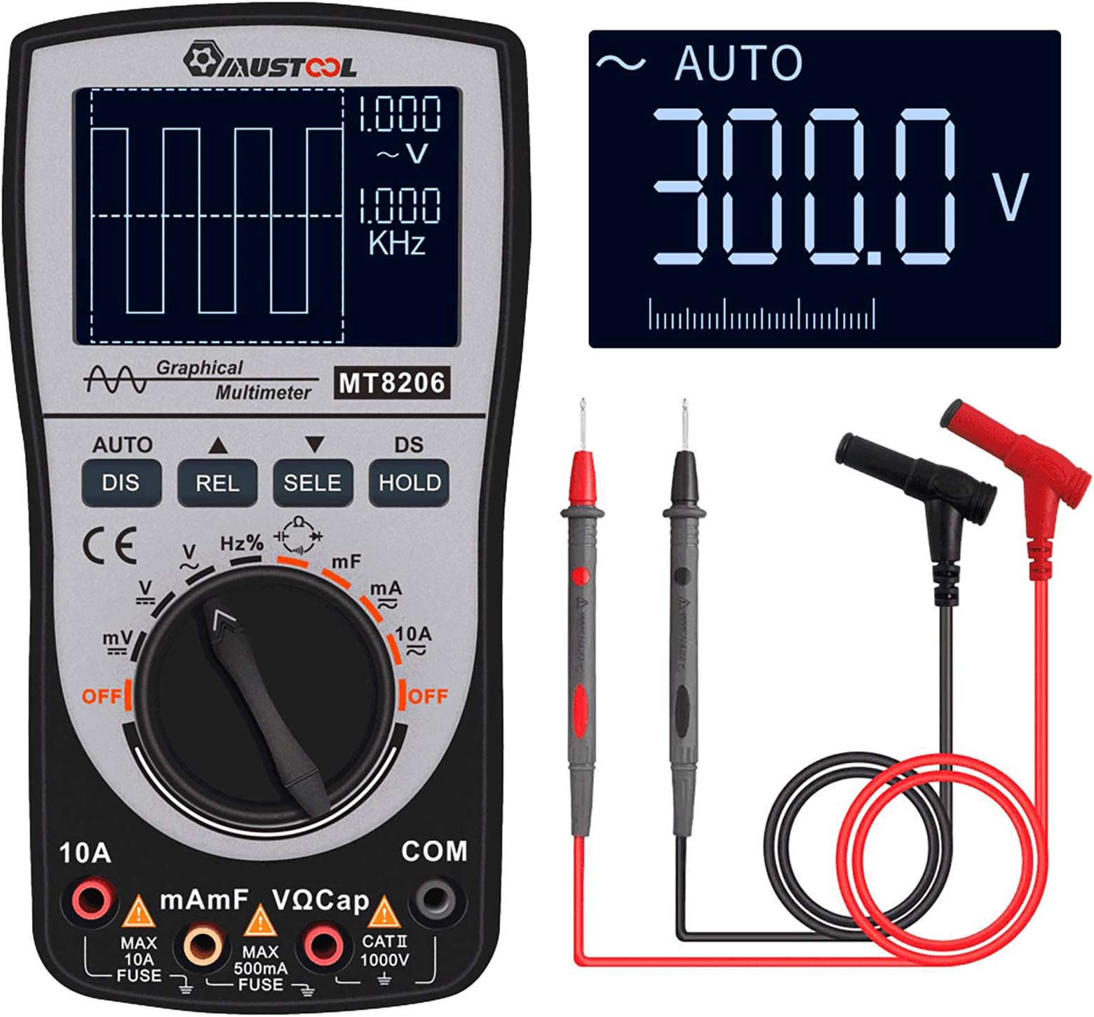 MUSTOOL Updated MT8206 2 in 1 Intelligent Digital Oscilloscope Multimeter AC/DC Current Voltage Resistance Frequency Diode Tester with Analog Bar Graph