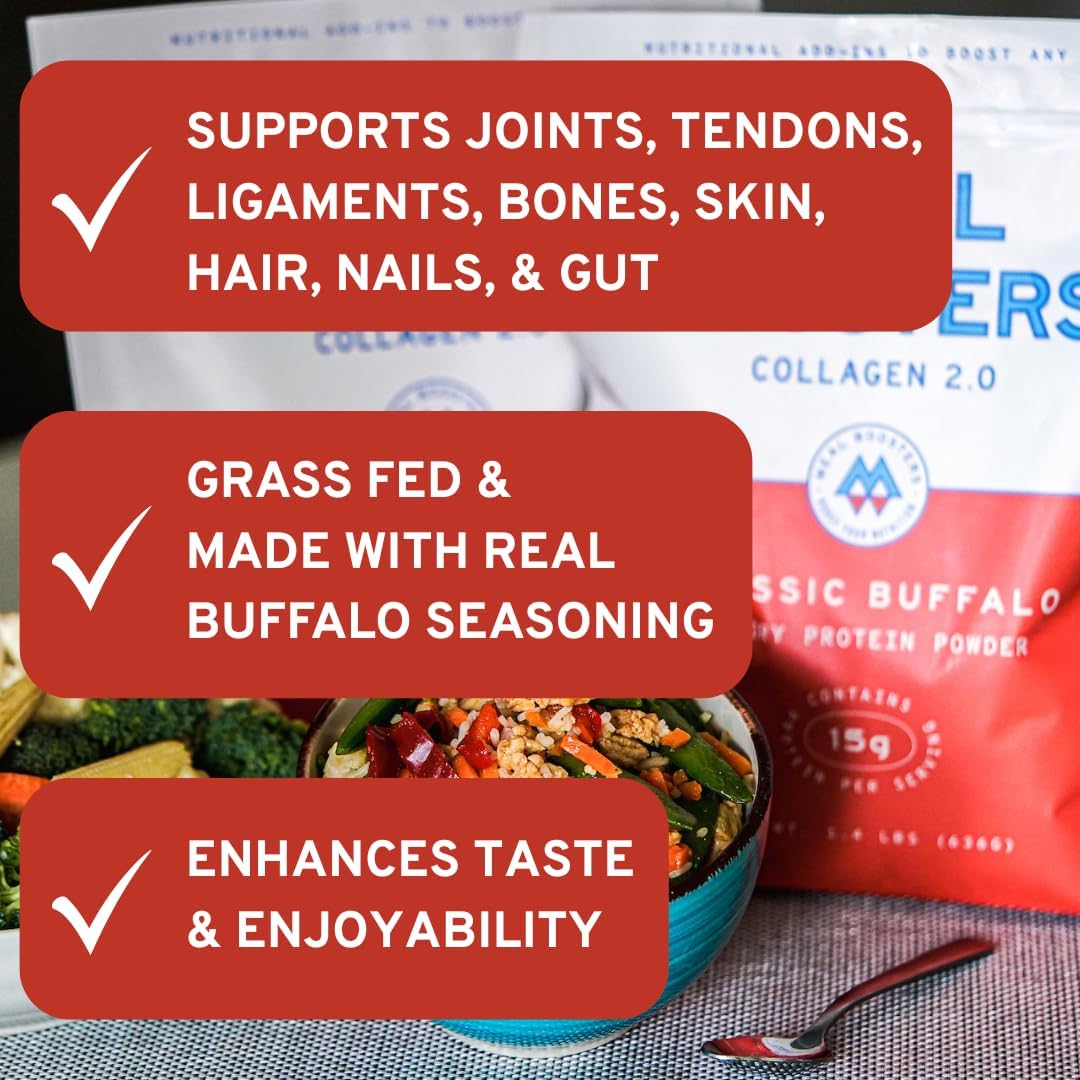 Meal Boosters Savory Protein Powder Supplement | 15–20g Complete Protein Meal Enhancer for Cooking & Prep | Collagen Peptides for Gut, Joint & Support | Keto Friendly, Gluten Free (Classic Buffalo)