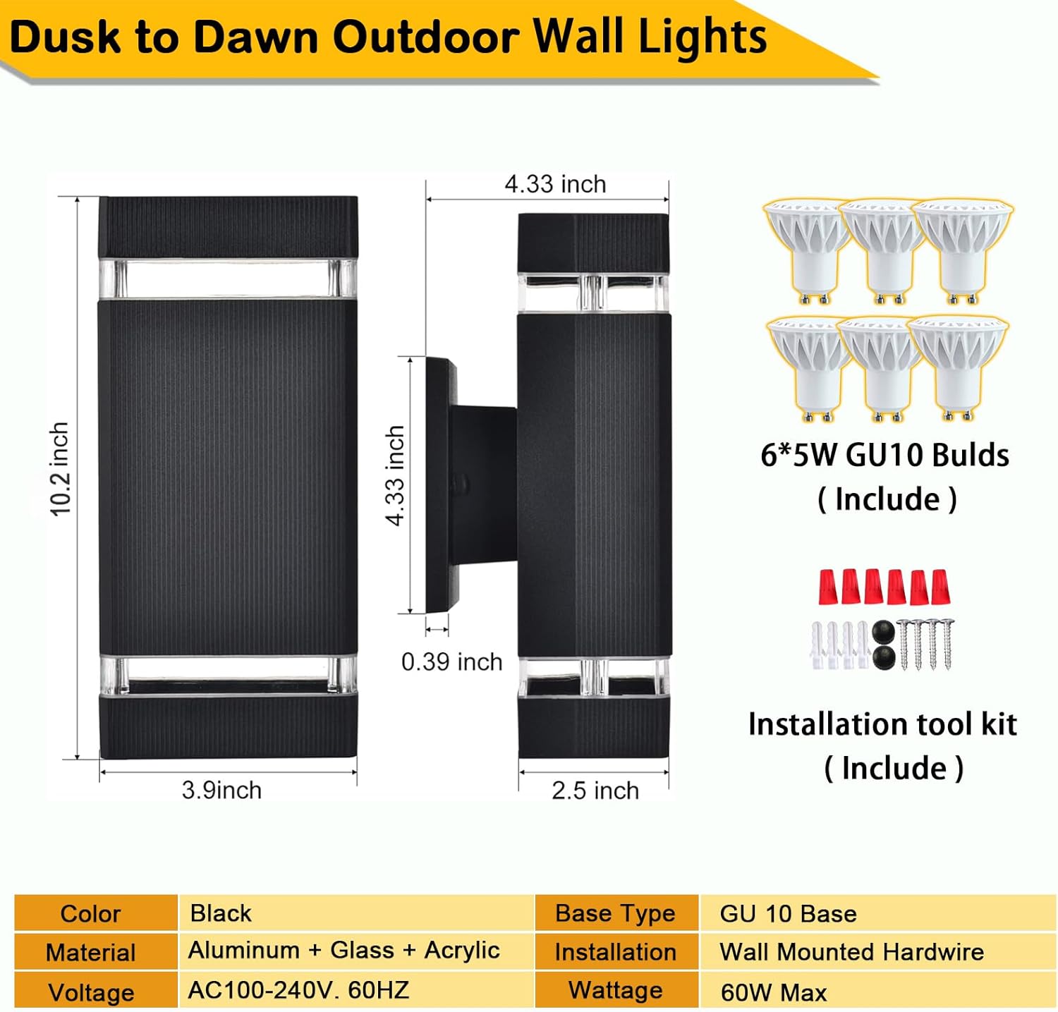 iYogaled Dawn to Dusk Outdoor Light Fixture, Exterior Double Up Down Outdoor Wall Lights, Modern Outside Lights for House,2700K 5W Exterior Wall Sconce 3 Pack (Soft Warm White)