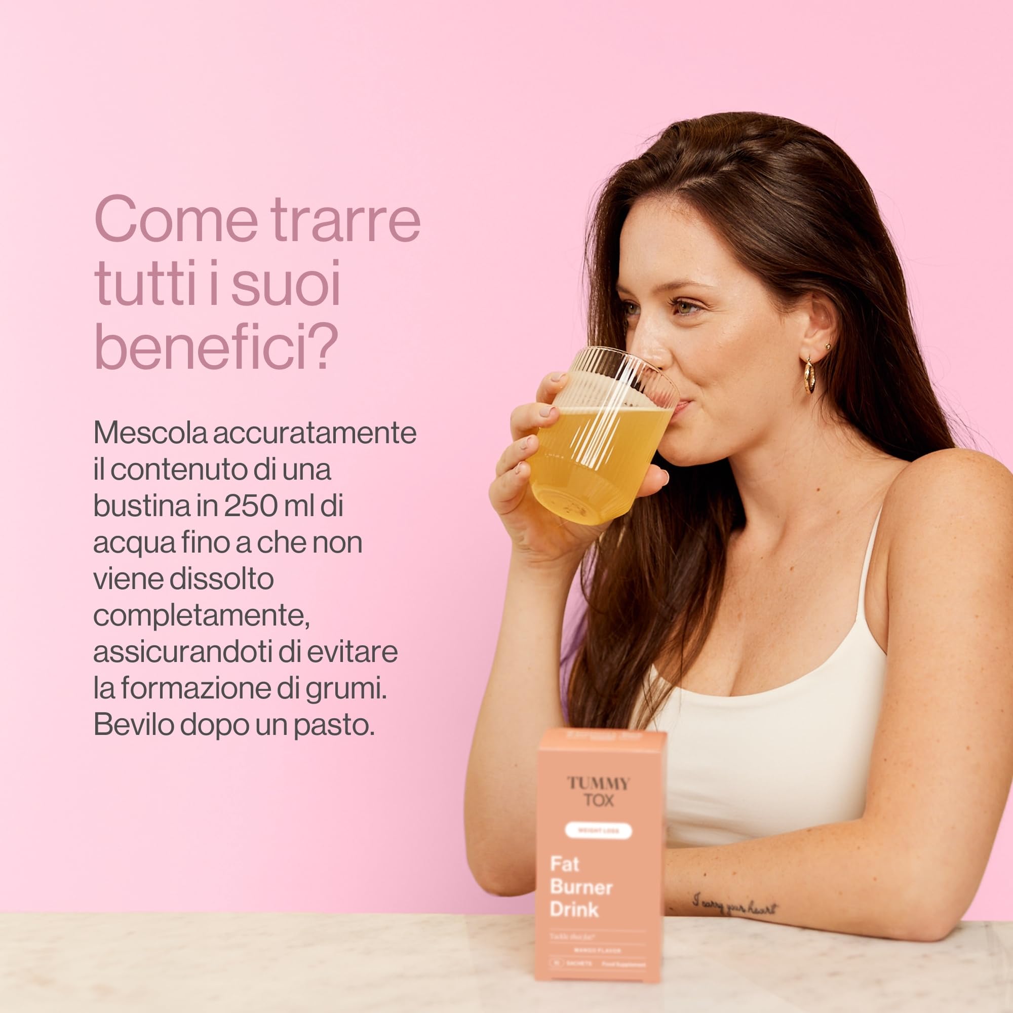 Fat Burner Drink - L-Carnitina, Guaranà ed Estratto di foglie di Mate verde - Bevanda al gusto di Mango - 30 bustine per 30 giorni, Tummy Tox