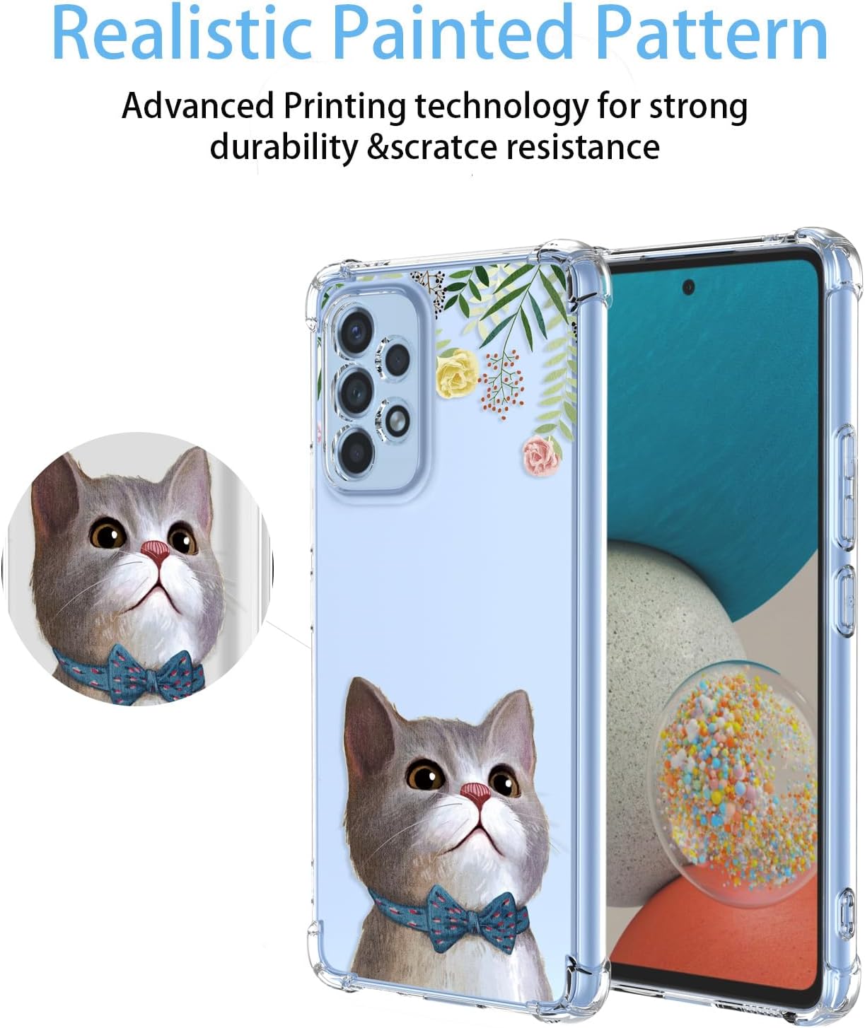 for Samsung A53 5G Phone Case with Gray Meow Flower Series Anti-Drop Soft Shell Case for Samsung Galaxy A53 5G,Cute Cat image 2