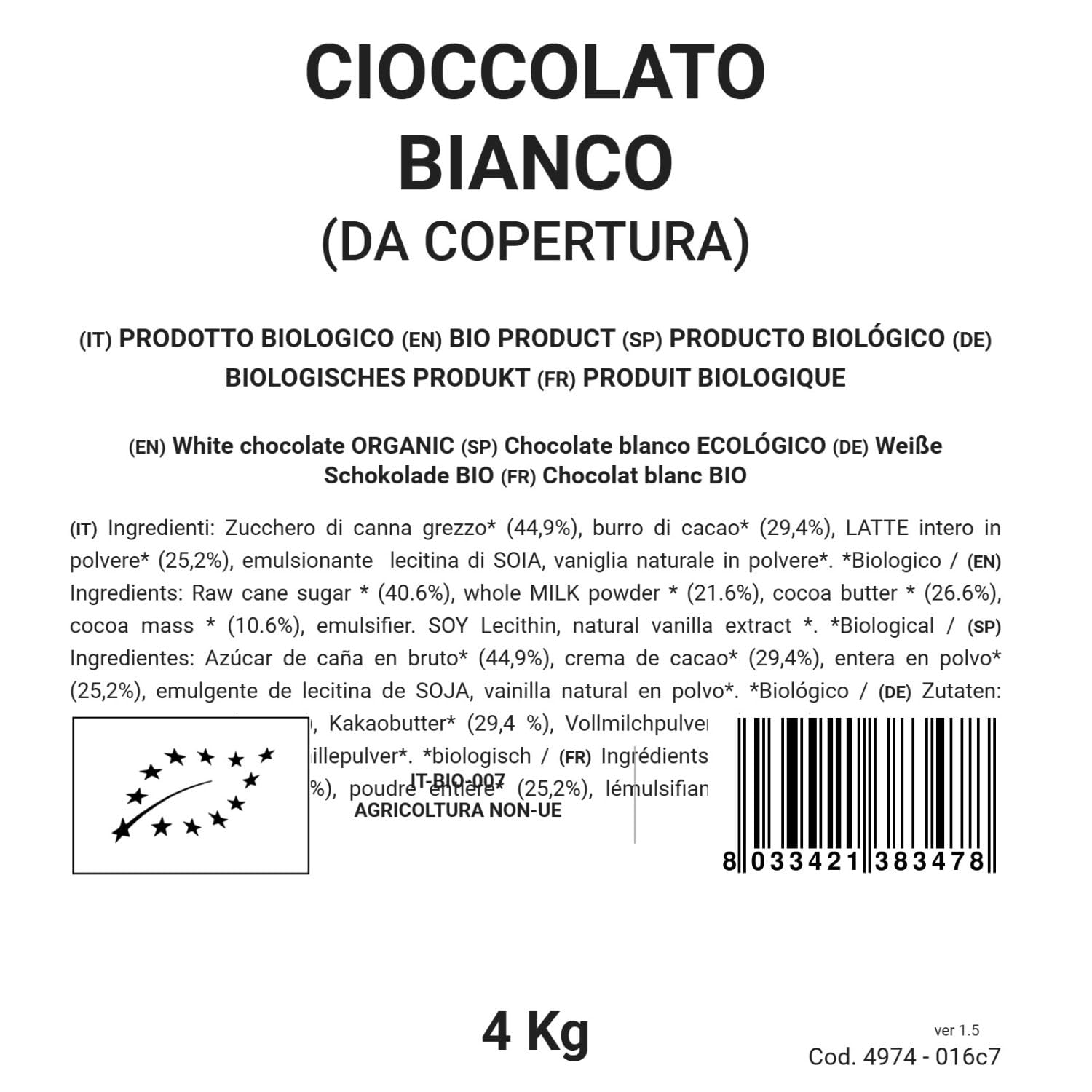 Cioccolato bianco (da copertura) 4Kg BIO