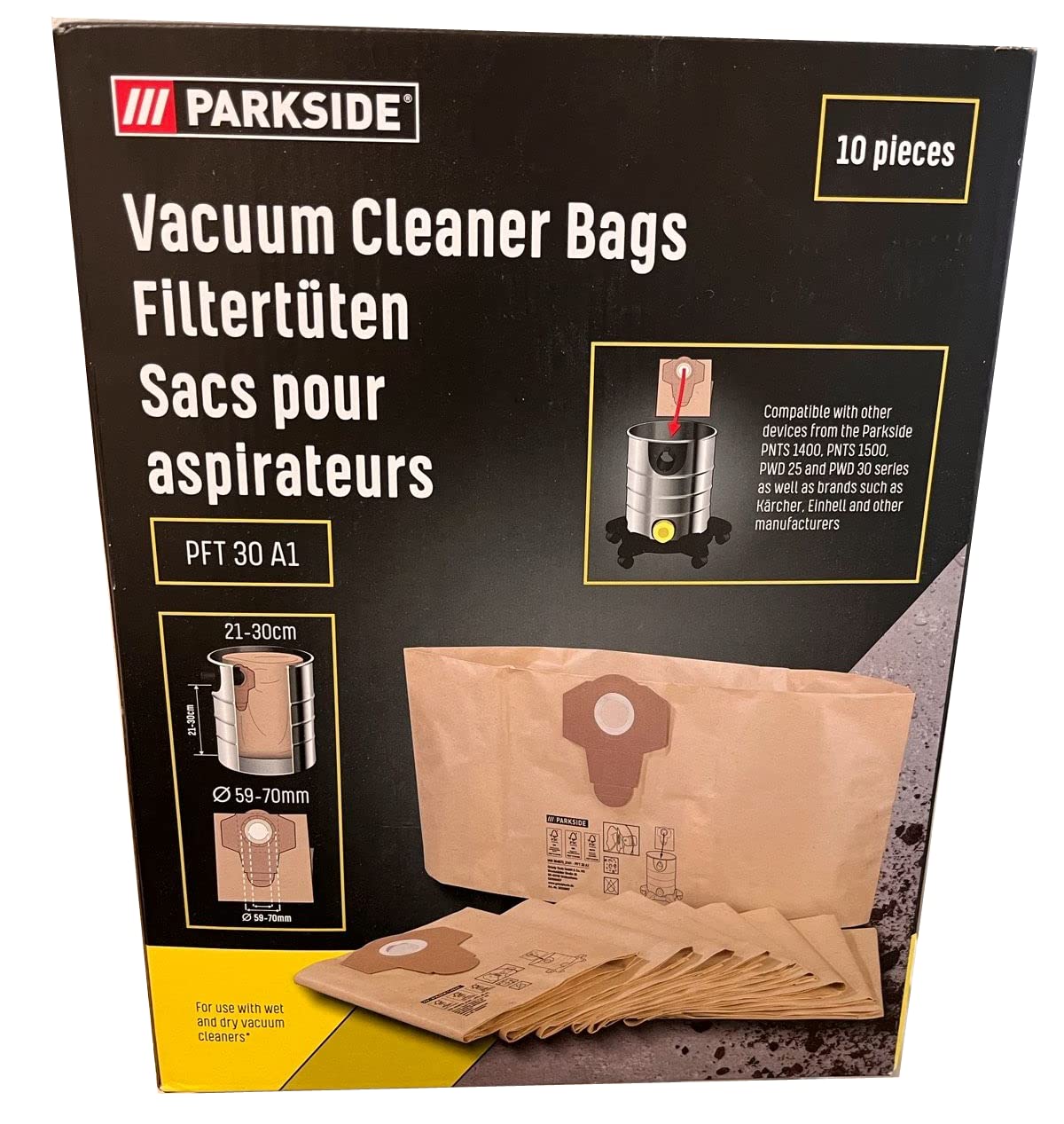 10 x Sacchetti Aspirapolvere Adatto A per Parkside Umido E Secco Pnts