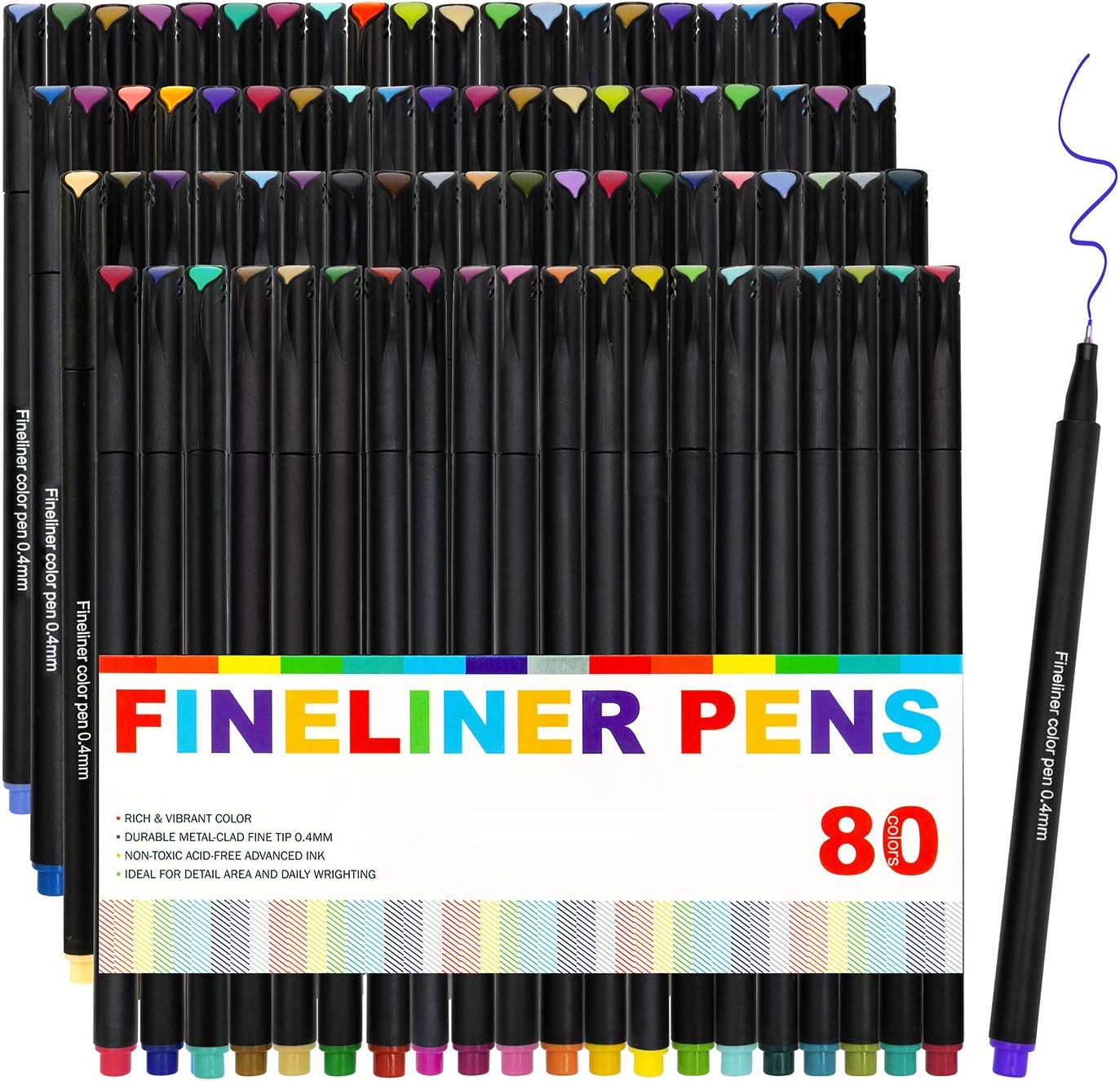 Piochoo Highlighters Assorted Colors, 80 Bright Colors Fine Point Pens Colored Pens for Journaling Note Taking Writing Drawing Coloring Planner Calendar, Office Supplies