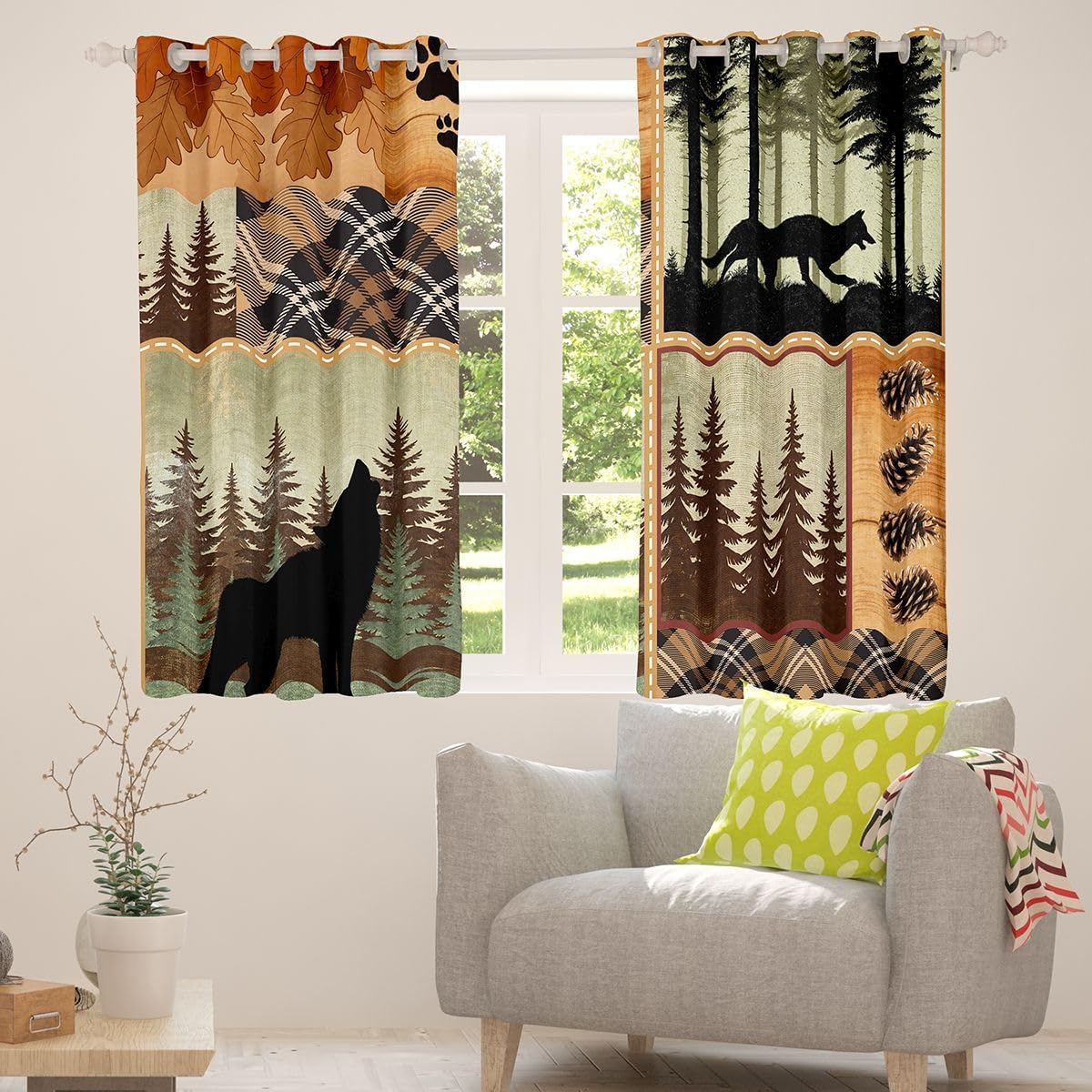 Erosebridal Rustic Cabin Farmhouse Blackout Curtains, Pike Fish Deer Hunting Curtains Drapes, Lake House Bass Fishing Kids Girls Boys Bedroom Decor, Boho Aztec Window Treatments 2 Panels 38 x 45 Inch