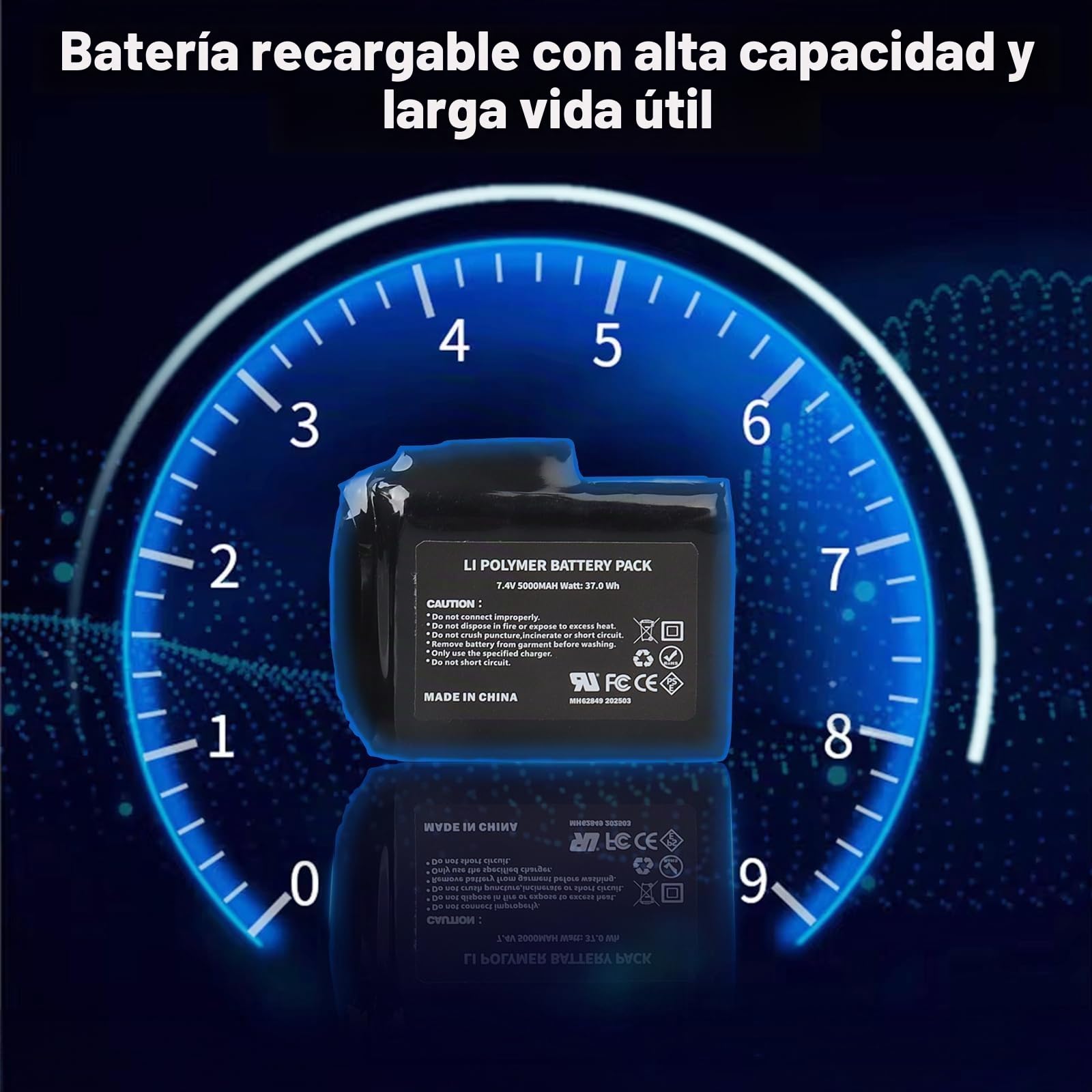 2 baterías Recargables de polímero de Litio de 7,4 V, 5000 mAh, 37 WH y Cargador para Guantes, Calcetines, Gorros, pasamontañas, Plantillas, Ropa Interior térmica y Mitones.