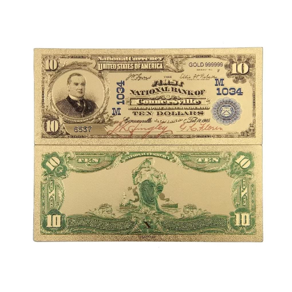 Amazon.com: YIQILAFADA 1902 美元鈔票黃金,24k 鍍金10 美元金箔美元: 玩具和遊戲